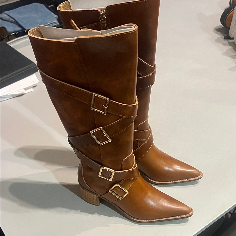 Kelsi Dagger Brown Leather Knee-High Boots